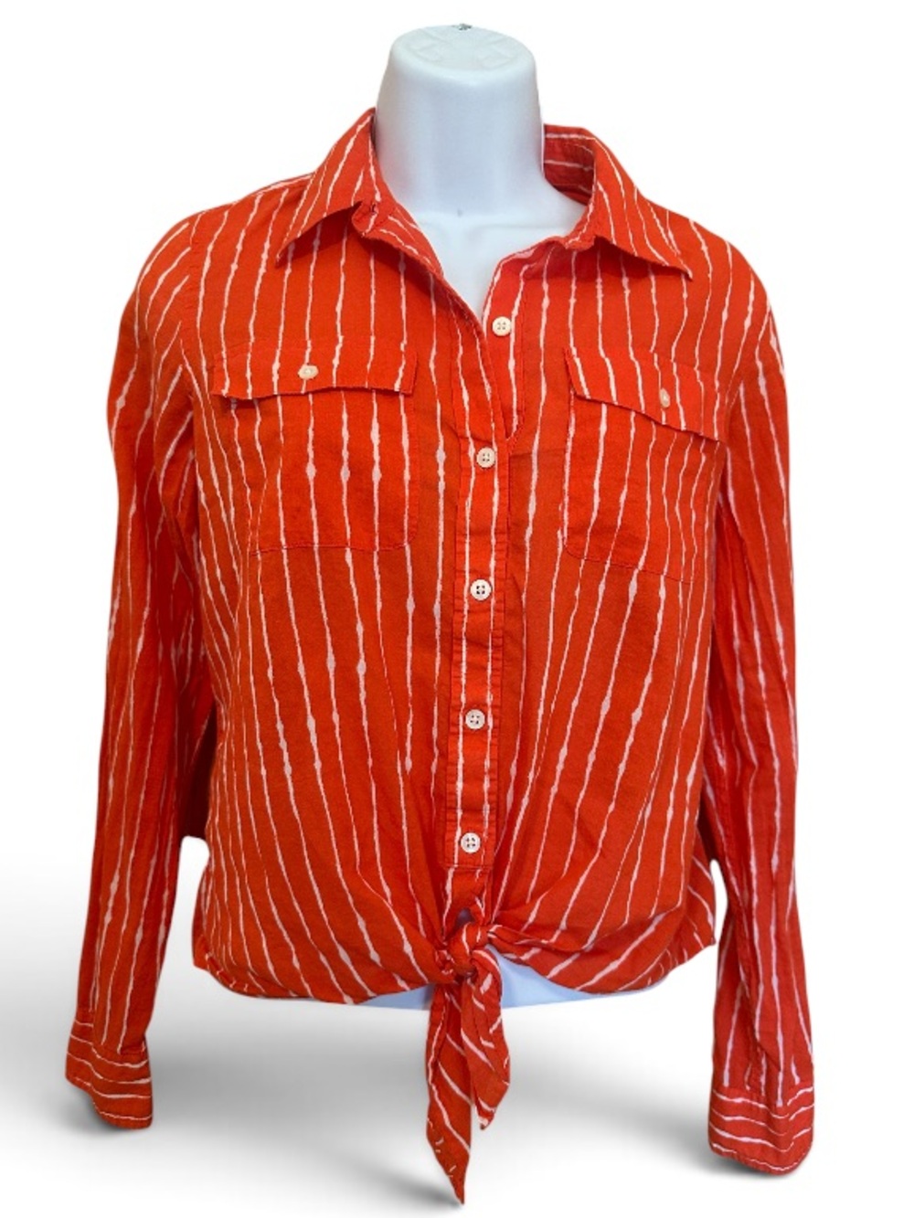 Lauren, Ralph Lauren Cotton Striped Tie-Front Button-Up Blouse - Petite Small - Picture 7 of 7